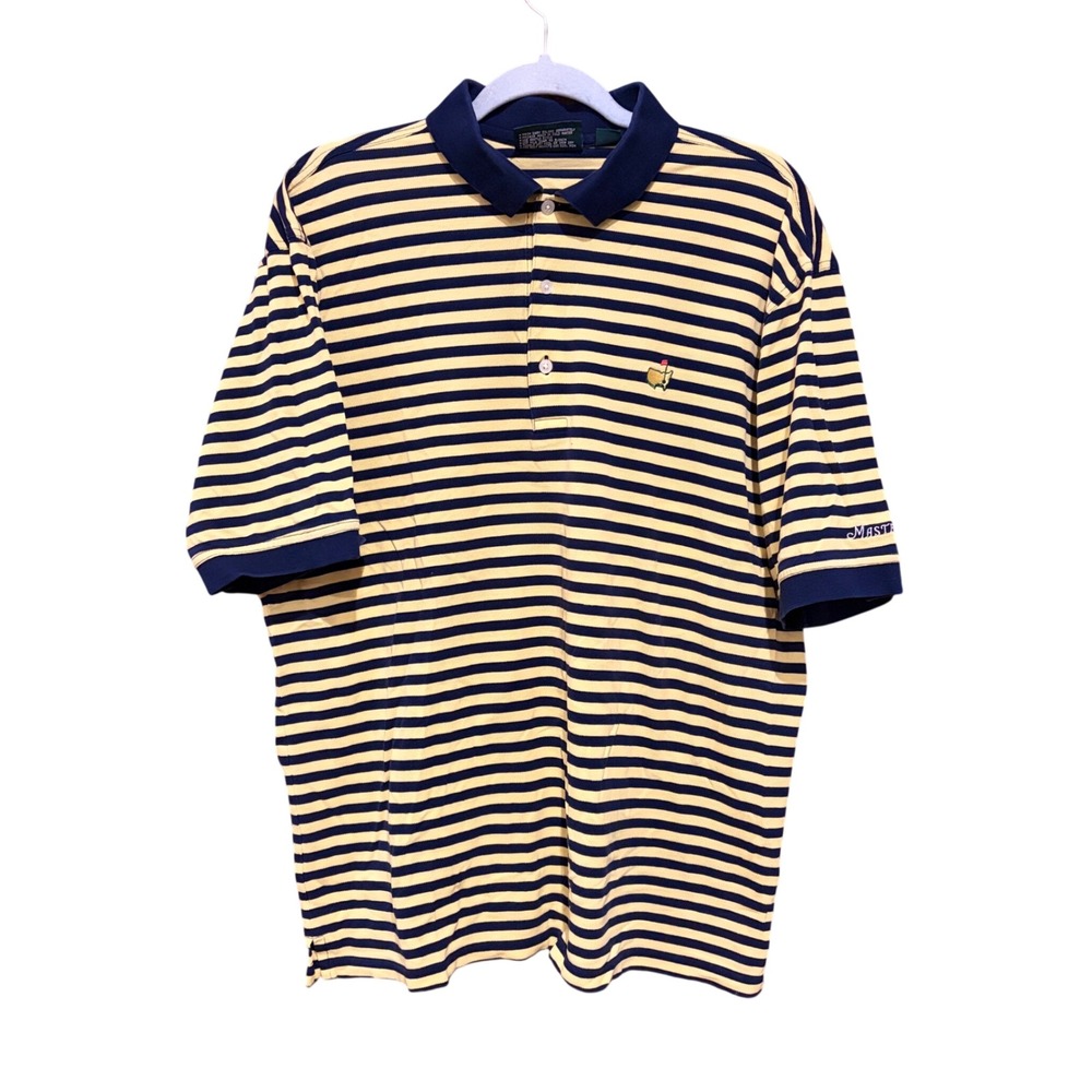 Masters Collection 1960's Polo Shirt Mens LG Yellow Blue Striped Pima Cotton